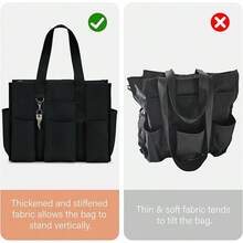 Large Tote Bag Women Waterproof With 12 Pockets Top Zipper Close Utility Bags Work School, Style - 黑色 - 查看 5