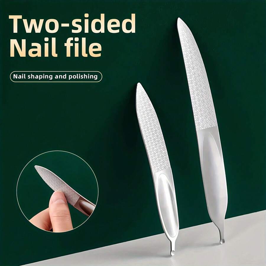 羽毛形双面指甲锉，迷你修甲工具，家用沙龙便携设计，顺滑指甲护理，旅行必备，美容工具 - 彩色 - 查看 1