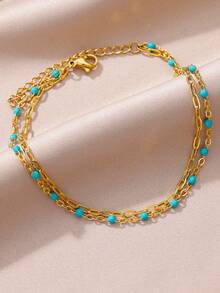 1 件彩色波西米亚风水滴脚链女士金色不锈钢脚链奢华婚礼唯美海滩夏季珠宝礼物