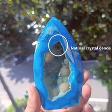 1 Stück Blauer Achat Flammen Geode Kristall - Natürlicher Geode Glitzer Edelstein, geschnitzter Handflächenstein, DIY Heimdekoration, Kristallsammlung, Partygeschenk - Blau - Übersicht 5
