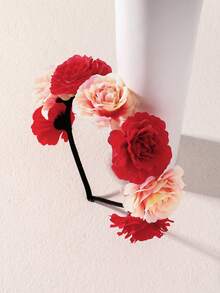 1件装印花波西米亚风涤纶纤维（涤纶）发箍，四季通用，仿真花朵头饰，适合海边度假和拍照，发带，发箍，发饰，头饰