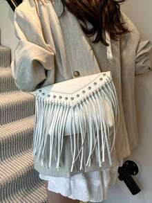 New Stylish And Simple Retro Tassel Messenger Bag Female Spring 2026 New Soft Leather Envelope Shoulder Bag, Suitable For Commuting To Work, School, Shopping, Dating, Travel And Other Occasions. - trắng - Xem 7