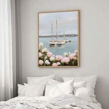 1 幅带框/无框帆船绣球花海岸海报孙女海洋海滨风景墙艺术帆布印刷简约海滩别墅美学装饰画适用于公寓、客厅、卧室、现代家居装饰 - 彩色 - 查看 3