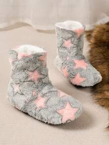 Damen Plüsch Pantoffeln, warm, leicht, bequem, leise Hausschuhe, süßes Weihnachtsdesign