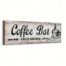1pc, Retro "Coffee Bar" Wall Sign - Rustic Kitchen Decor, Fresh Brewed Theme, Buffet Board, Weathered Wood Design, Distressed White Background With Black Lettering, Coffee Cup Illustration, Perfect For Coffee Shops Or Home Decoration, Coffee Bar Accessories, 30*10cm(12*4inch)