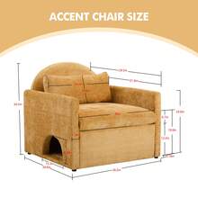 Oversized Armchair With Cat House,Modern Style Accent Chair With Cat Bed, Chenille Single Sofa Lounge Chair For Living Room, Bedroom - 黃色 - 查看 3