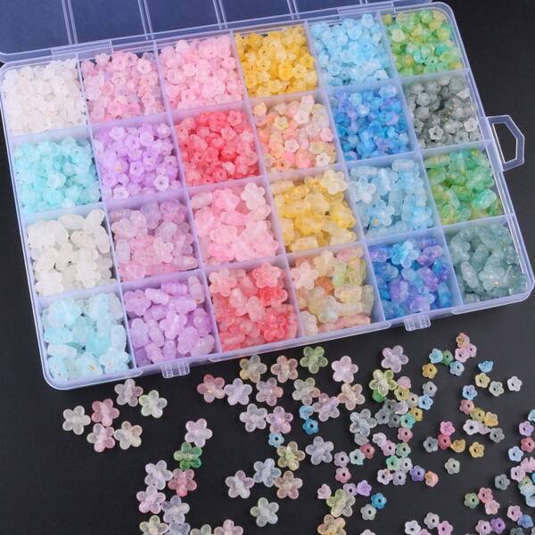 2400pcs 24 Grids Multicolor Gradient Flower Beads Acrylic Loose Beads - Ideal For DIY Jewelry Making, Earrings ,Necklaces, Bracelets & Crafts