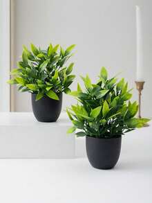 MEHELANY 4/1件装仿真小型盆栽植物，塑料材质，黑色花盆，迷你仿真植物，适用于家居、办公室、餐桌、农舍、庭院、浴室装饰 - 黑色 - 查看 5