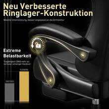 HLONONE Gaming Chair With Massage Function, Ergonomic Gamer Chair, Racing Gaming Chair With Footrest, Headrest And Massage Lumbar Cushion, Padded PC Chair, 150 Kg Load Capacity - 黑色 - 查看 5