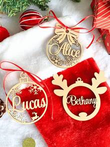 1/3/5 peças Presente de Natal, Decoração de Natal, Enfeites de Natal Personalizados, Decoração de Árvore de Natal Personalizada, Decoração em Madeira/Acrílico, Nomes Cortados a Laser, Bola de Natal, Etiquetas para Presente, Seu Logotipo Multifuncional, Ornamental Requintado, Elegante, Bonito, Vintage Personalizado, Presente Ideal e Único para Ele e Ela Aniversários Dia dos Namorados Dia das Mães Aniversários, Dia dos Pais - Multicolorido - Ver 7