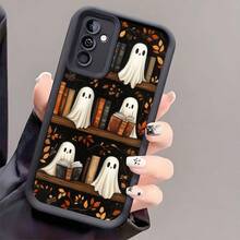 1pc Halloween Ghost, Leaf Pattern Shockproof Phone Case, Thick Anti-Slip Protective Cover Compatible With IPhone 17/17 Air/17 Pro/17 Pro Max, Compatible With Honor, Compatible With Redmi, Compatible With Galaxy, - Black - View 2