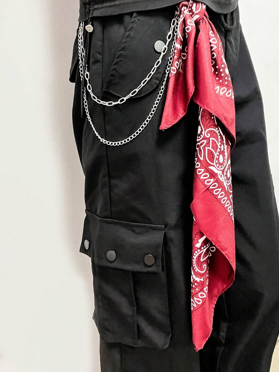 时尚嘻哈风方巾装饰；男女街头风裤链腰带；方巾腰带装饰；佩斯利方巾嘻哈风包包配饰 - 彩色 - 查看 1