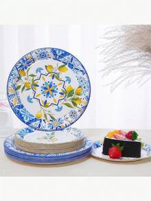 24/12 Piece Set, Disposable Tableware, Lemon Themed Disposable Paper Plates, 7-Inch Paper Plates, 9-Inch Paper Plates, Tissues, Paper Cups, Meal Plates, Party Trays, Materials, Suitable For Chinese Cuisine, Afternoon Tea, Dinner, Blue And White Porcelain, Fresh Lemon Birthday Parties, Weddings, Bridal Showers, Receptions, Parties, Picnics, Camping, Barbecues And Other Holiday Decorations. - Multicolor - View 11