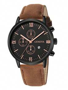 4 件套商务休闲运动男士日历石英手表，配有 PU 皮革表带，适合日常佩戴和送礼 - 彩色 - 查看 5