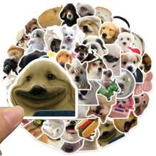 50 个/包可爱宠物小狗表情包涂鸦贴纸，卡通搞笑动漫美学标签贴纸包适用于笔记本电脑、乐器装饰、剪贴簿、自粘密封文具卡片信封、万圣节圣诞节礼物用品、青少年派对奖励激励 - 彩色 - 查看 9