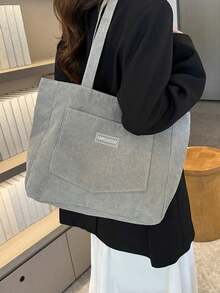 Túi Tote Vải Nhung Màu Trơn Thời Trang Cá Tính Phong Cách Hàn Quốc Mới, Dung Tích Lớn, Đơn Giản, Phong Cách Retro, Túi Tote Đeo Vai Đi Làm Mùa Đông, Dung Tích Lớn Cho Nữ, Túi Bento, Túi Mua Sắm Dung Tích Lớn - Màu xanh lam - Xem 4