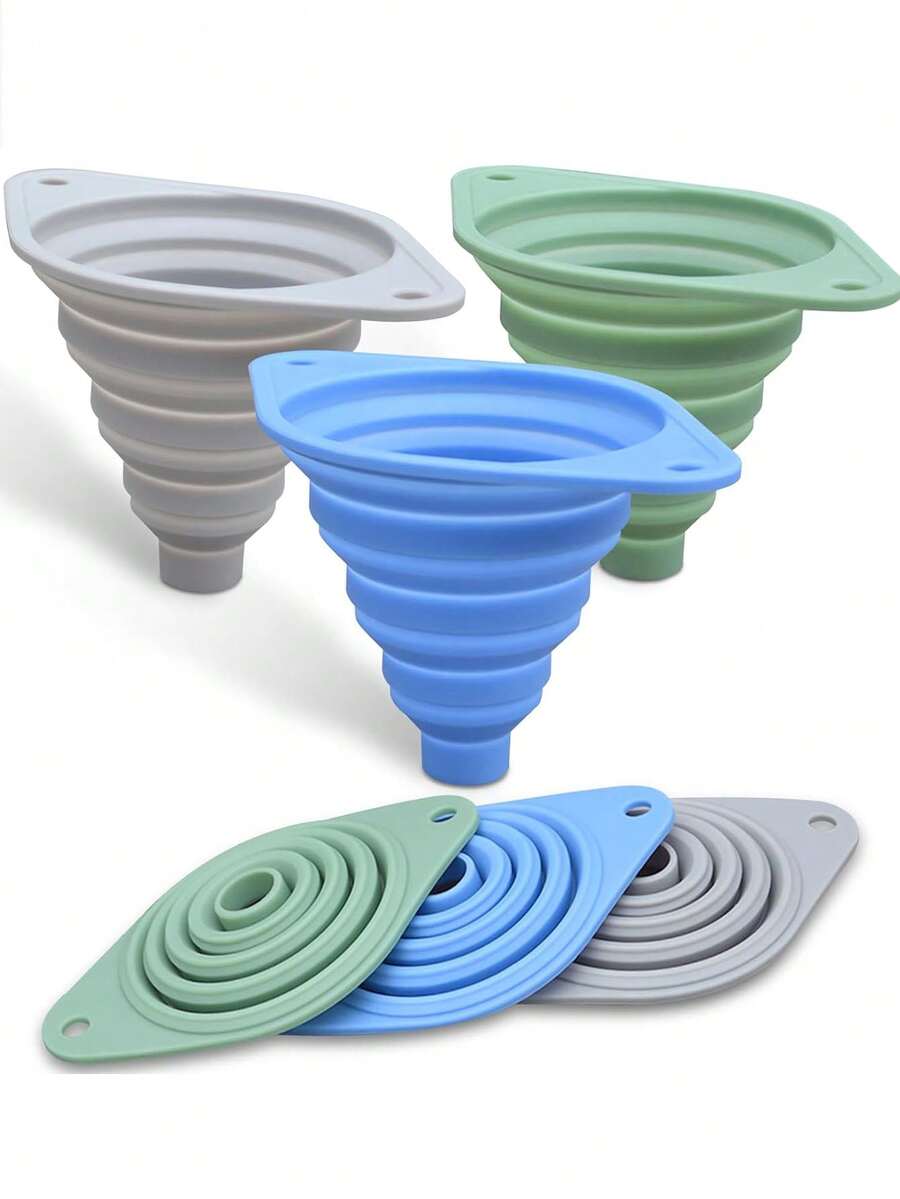 3/1pc/12CM Kitchen Funnel Set Of 3 Pieces, Kitchen Funnel Filling Bottle, Silicone Funnel Foldable, Small Funnel For Filling Small Bottles, Silicone Funnel Flexible And Not Easy To Deform, With Foldable Design, Can Be Unfolded For Use, Portable And Space-Saving, Reusable And Easy To Clean.