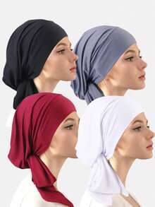 1件/4件装女士褶皱化疗帽，女士长尾头巾帽，日常佩戴 - 4件套 - 查看 4