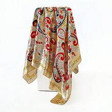 Cashew Printed Silk Scarf 90cm Ladies, Printed Square Scarves, Silk Scarves, Glossy Fabrics, Headscarves, Binding Bags, Decorative Silk Scarves And Scarves Suitable For Daily Use - D9168-土黃 - 查看 10