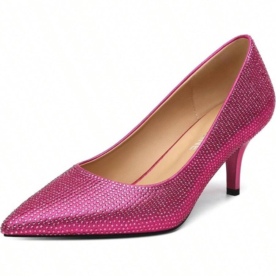Women's Pumps Pointed Closed Toe Low Heels Dress Shoes For Work Business Office Wedding Casual 2.3 Inch-20256688 - Pink Rhinestone - View 1