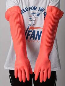 21.65 Inch/55cm Waterproof Extra Long Cleaning Gloves - Non-Slip Reinforced - Gloves For Cleaning Pond Soil - Extra Long Household Rubber Gloves For Dishwashing (Dishwasher/Aquarium/Washing Machine ) - Red - View 2