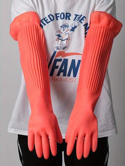 Guantes de limpieza impermeables extra largos de 21.65 pulgadas/55 cm - Reforzados antideslizantes - Guantes para limpiar el suelo del estanque - Guantes de goma extra largos para el hogar para lavar platos (lavavajillas/acuario/lavadora)