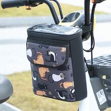 可调节自行车车把包，带手机袋，大容量自行车前拉链储物包，带肩带，适用于山地车和公路车，随机卡通猫咪印花，运动包，适合户外活动、健身、锻炼，大容量旅行包，男女通用，旅行必备，耐用自行车包，自行车配件，自行车车架骑行包 - 淺灰色 - 查看 9