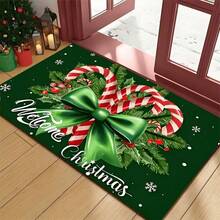 1pc Holiday Christmas Welcome Doormat With Candy Cane And Holly Design, Soft Comfortable Carpet, Bathroom Mat, Bath Rug, Doormat, Small Rug, Carpet, Mat, Home Decor, Area Rug, Outdoor Mat, Home Decoration, Area Carpet, Bedroom Rug, Washable Rug, Ins Style Rug, Best Gift For Girls, Christmas New Year Holiday Decor Kitchen Rug