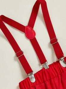 Baby Boys Christmas Outfit Long Sleeve Lapel Plaid Romper Suspender Pants Sets