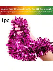 2pcs-Christmas Tinsel Garland Christmas Tree Decorations, Shiny Metallic Tinsel Twist Garland, Christmas Garland Ornament Glitter Tinsel Twist Garland,Holiday Decorative Strips,Party Decor Supplies, For Party Christmas Holiday Wedding Birthday Tree Wall Rail(Rose Red) - Hot Pink - View 13