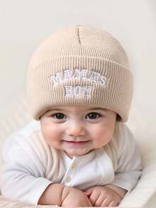 1pc Baby Beanie Black Hat, Letter Embroidery Infant Newborn Toddler Winter Warm Knit Cap For Little Boys Girls,Kids & Baby, Y2k Style, Newborn Knitted Hat For Outdoor Winter Warm Hat - Multicolor - View 2