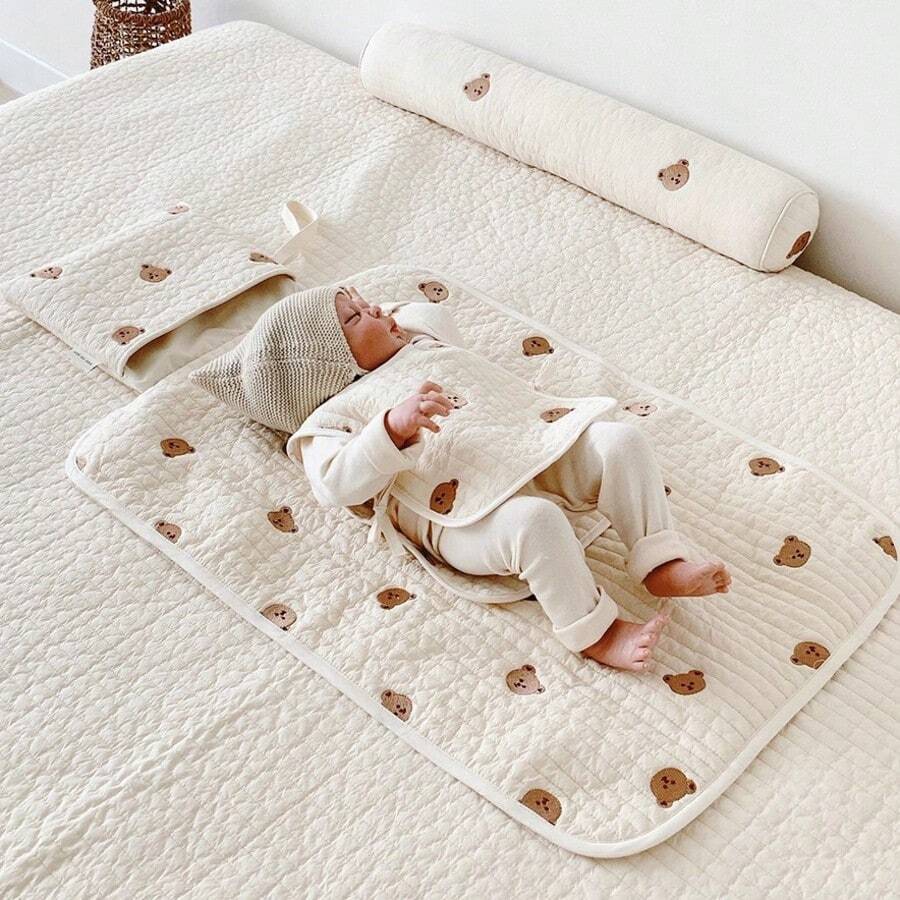 Ultimate Baby Diaper Changing Pad: Double-Sided Diaper Pad, Multi-Function Seam Nap Mat, Foldable With Hanging Rope - Ideal For Baby Crib! - Beige Bear - View 1