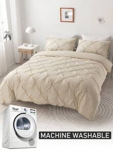 2/3pcs Khaki Pleated Polyester Duvet Cover Set, Luxury Modern Bedding Set, King Size, Suitable For All Seasons, Soft & Breathable, Machine Washable (1 Duvet Cover + 1/2 Pillowcase, Excluding Filler) - Khaki - View 8