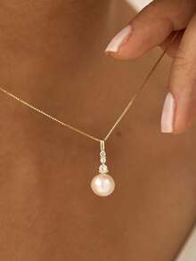 Pearl Necklaces For Women, 14K Gold Plated Simple Pearls Charm Necklace Dainty Pearl Pendant Necklace Pearls Choker Necklaces For Woman Cute Wedding Bridal Prom Necklace Gold Jewelry Non Tarnish - Gold - View 3