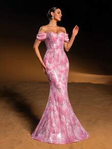 Faeriesty Đầm dạ hội đuôi cá trễ vai thanh lịch với họa tiết hoa lấp lánh đính sequin và hạt cườm – Cổ áo hình trái tim, điểm nhấn hoa nhỏ tinh tế trên vai, dáng đuôi cá, thích hợp cho đám cưới, tiệc tối và các buổi họp mặt sang trọng dành cho phái nữ. - Hồng - Xem 7