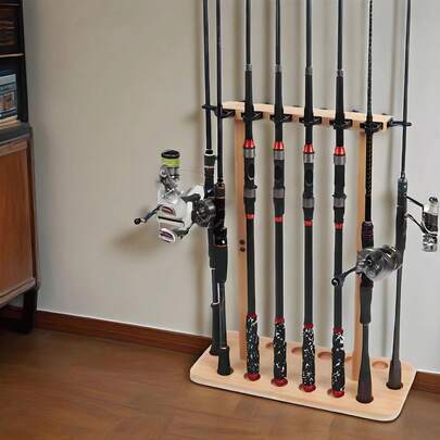 Altri accessori da pesca, supporto per canna da pesca, supporto per canna da pesca, in legno, per 14 portacanne da pesca, portacanna, 44x20x59cm, per la maggior parte delle canne da pesca