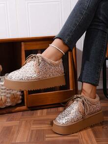 2025 New Women Fashion Flat Comfortable Sequin Hollow Out Shoes For Winter