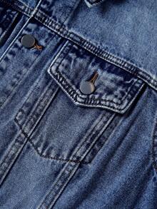 Women's Denim Jacket With Long Sleeves And Buttoned Distressed Denim Jacket - Medium Wash - View 6