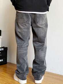 Baggy Jeans Wide Leg Straight Fit Carpenter Jeans UNISEX - 淺灰色 - 查看 3