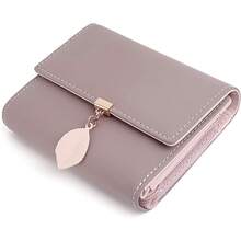 Cartera de Mujer - UTO Monedero Pequeño con Adorno Hoja Colgante Cartera Minimalista con Bolsillo de Cremallera para Monedas - 1 rosa - Ver 1