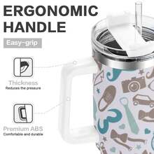 1pc 40 Oz Stainless Steel Tumbler With Handle, Large Capacity Insulated Cup With Straw, Easy To Carry, Great Birthday Gifts, Summer Gifts, Suitable For Driving, Car Travel, Beach Trips & Outdoor Activities, Reusable Bottle - 灰色 - 查看 8