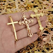 10pcs/20pcs/50pcs Retro Charms For Jewelry Making, Multiple Alloy Material Bright Gold And KC Gold Cross Mixed Pendants,Can Be Used To Make Necklaces, Bracelets, Keychain Pendants, Multiple Random Mixed Shipments - M552 - View 2