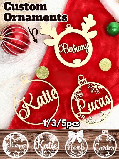 1/3/5pcs Personalized Name Wood & Acrylic Ornament – Custom Laser Cut Hanging Decor, Personalized Keepsake For Valentine's Day Gift, Eid Al-Fitr Celebration, Easter Gifts & Spring Home Decoration, Unique Anniversary & Birthday Gift, Custom Name Ornament For Family, Couples