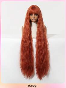 TOPSHE Halloween Orange extra lange lockige hitzebeständige synthetische Perücke mit Pony Perücken für Frauen 44 Inch, für Halloween Kostüm, Party, Cosplay, Anime