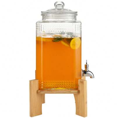Beverage Dispenser, 1.5 Gallon Drink Dispensers For Parties, Glass Juice Dispenser With Stand, Stainless Steel Spigot, Iced Tea Lemonade Juice Water D