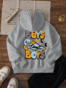 1pc Boys' Casual Printed Pullover Hoodie Sweatshirt, Warm Thermal Lined, Colorful And Imaginative Design, Autumn/Winter
