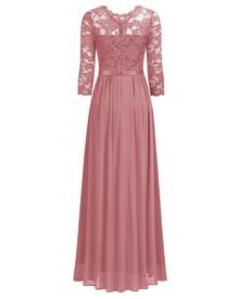 MIUSOL Vestido formal de fiesta elegante con encaje floral, gasa plisada en el dobladillo - Rosa vieja - Ver 8