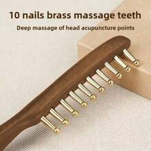 1Pc Head Meridians Massage Comb Copper Wood Meridians Comb Needling Guasha Scalp Relax Tools