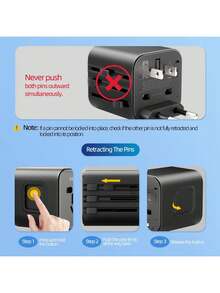 PHILIPS SPB1013B/93 International Universal Adapter, Portable, Wide Voltage Design, Supports 200+ Countries And Regions, Essential For International Travel, Business, And Study Abroad, US Type A Plug (110-127V)