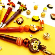 5 قطع مجموعة أكمام قلم DIY مزينة بالخرز، تشمل خرز بأشكال الرومي والورقة القيقب والثعلب والشرابات، لوازم مكتبية ودراسية، قلم لديكور المكتب، مجموعة مواد حرفية DIY، هدية خريفية